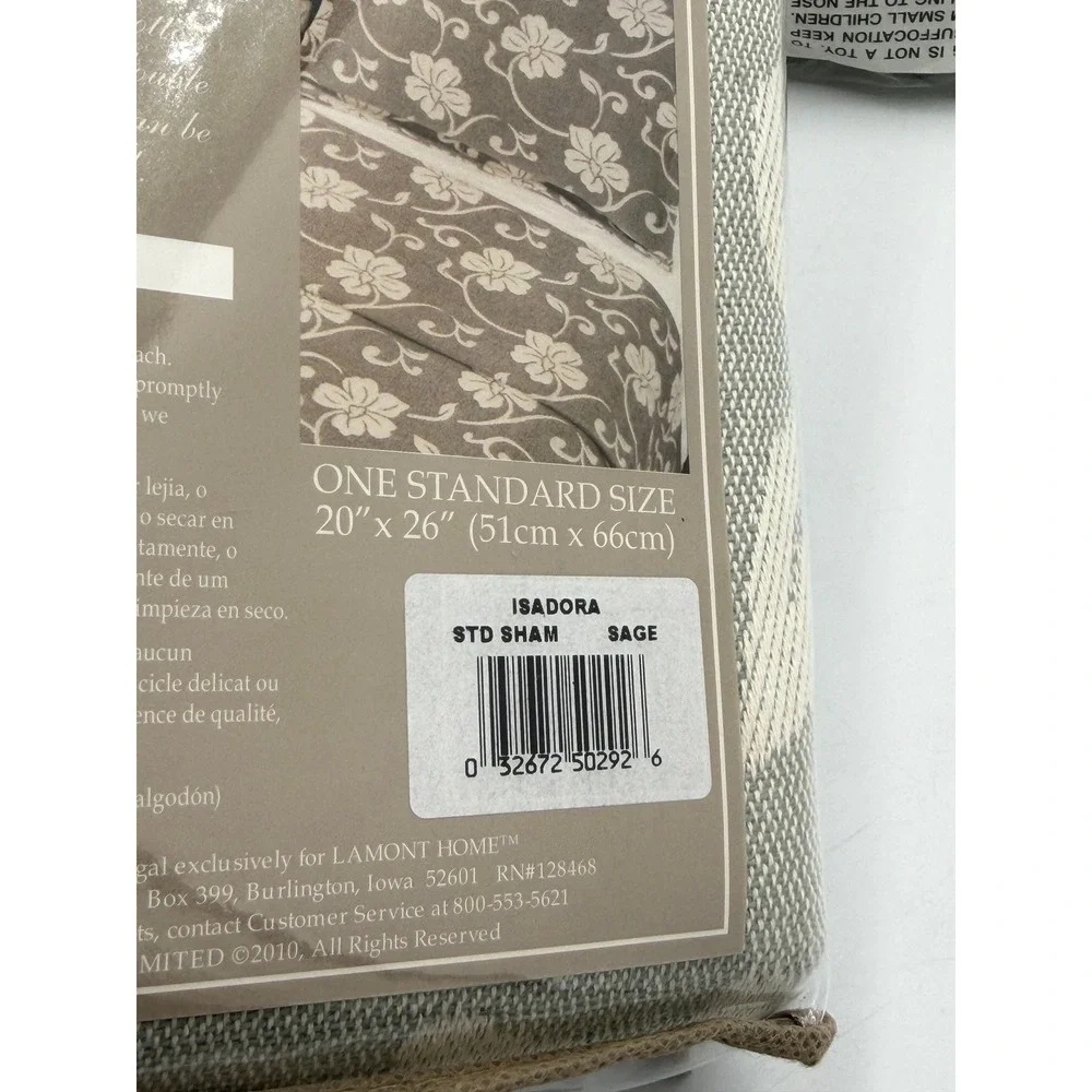 Lamont Home Isadora Pillow Shams Set‎ of 2 Standard Sage Floral NEW